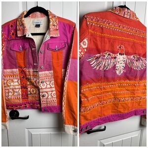Rare Desigual Jean Jacket Phoenix Sequin Southwest Edgy size 42 Small-Medium